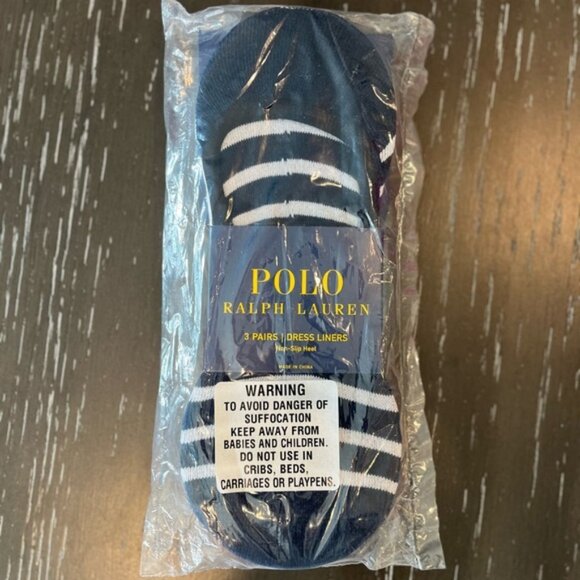 Polo Ralph Lauren Men’s Dress Liner No Show Socks Stripe New In Bag 3 Pack - Picture 1 of 8